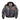 Men's dark leather flight jacket with shearling collar and front zip patches