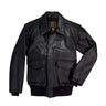 Men's A-2 pilot leather jacket, black, stand collar, front zipper, 2 flap pockets, cuffs
