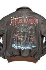 Cockpit USA Remember Pearl Harbor A-2 Leather Jacket Brown / XL (X-Large) (7103060574392)