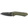 Folding pocket knife with olive green handle and dark blade, CRKT logo