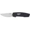 CRKT folding knife with black textured handle and partially open silver blade