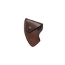 Brown leather knife sheath with snap button and curved flap, stitched with CRKT logo