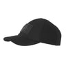 Black winter cap with short brim and rectangular side patch