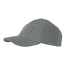 Gray winter cap with short brim and rectangular side patch