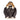 Brown hooded sheepskin bomber jacket with full-zip front and fur-trimmed hood