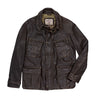 Goatskin motorcycle jacket in dark brown with button front and flap pockets