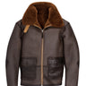 Brown sheepskin flight jacket with shearling collar, zip front, chest flap pockets