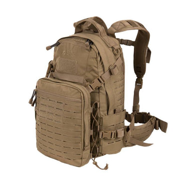 28L tactical backpack in coyote brown with front panel pockets and adjustable straps