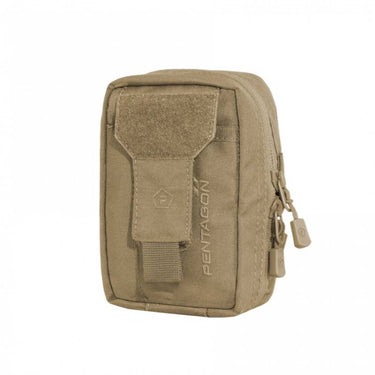 Coyote tactical IFAK pouch with hook-and-loop front panel and zipper pull