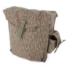 Raindrop camo gas mask pouch with front flap and webbing carry strap