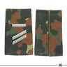 Pair of Flecktarn camo rank slides with silver embroidered stripes on green fabric