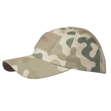 Helikon cotton ripstop baseball cap in camo pattern, front patch and curved brim