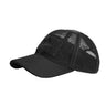 Black mesh baseball cap with curved brim and rectangular side patch
