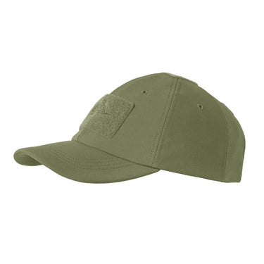 Winter baseball cap with curved brim and front patch panel, olive green