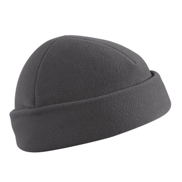 Fleece watch cap in dark gray with rounded crown and cuff brim