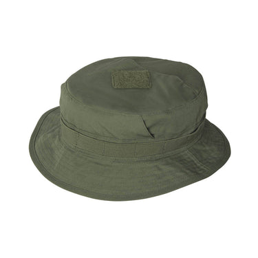 CPU cotton ripstop hat in olive green, with front fabric patch and brim stitching