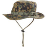 Digital camo boonie hat with wide brim and chin cord