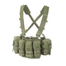 Olive tactical chest rig with adjustable straps and front MOLLE pouches