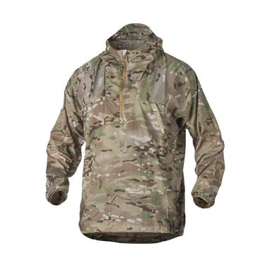Camouflage hooded windshirt with front zipper and adjustable hood