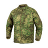 Green camouflage insulated jacket with full-zip front and stand collar