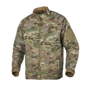 Multicam camouflage insulated jacket with full-zip front and stand collar