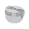 Stainless steel mess tin with foldable wire handle and latch closure