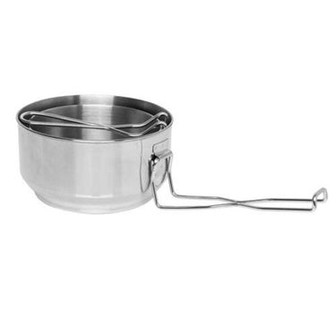 Stainless steel mess tin with inner rim and side wire handle latch