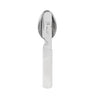 Stainless steel utensil with looped top and short cylindrical handle
