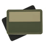 Rubber velcro patch with empty rectangular window, khaki border and dark backing