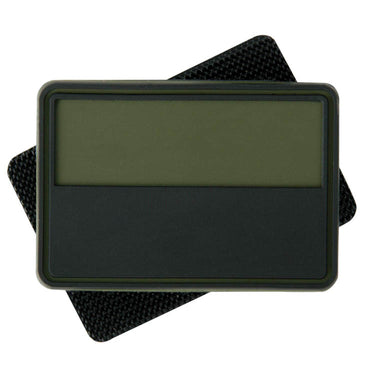 Rubber velcro patch with empty rectangular window, olive green frame and black backing