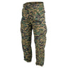 Digital woodland camouflage cargo pants with belt loops and multiple pockets