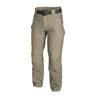 Beige ripstop cargo pants with adjustable waistband and cargo side pockets