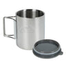 Stainless steel thermo cup with carry handle and dark lid