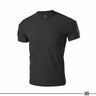 Black short-sleeve tactical T-shirt with crew neck and sleeve patch