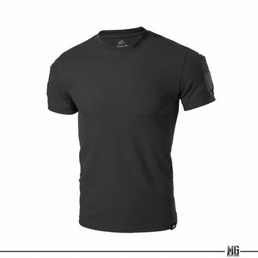 Black tactical crew-neck T-shirt with short sleeves and logo on upper sleeve