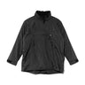Black hooded smock jacket with half-zip front and drawstring waist