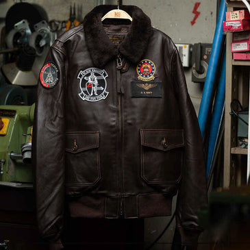 Leather flight jacket on sale patches