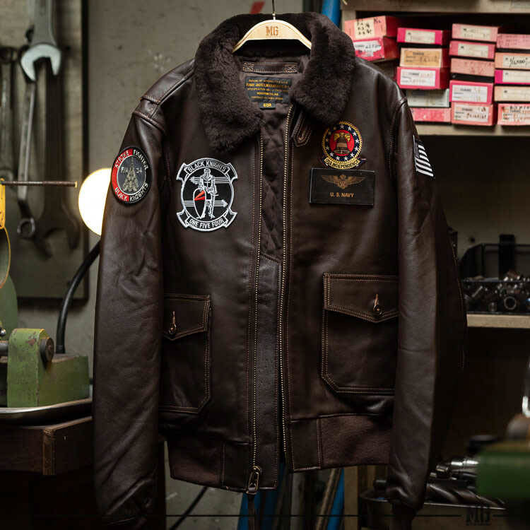 Houston USN G-1 Goat Leather Flight Jacket With Patches – Hong Kong