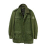 Olive drab lightweight field jacket back view with shield patch and buttoned flap pockets