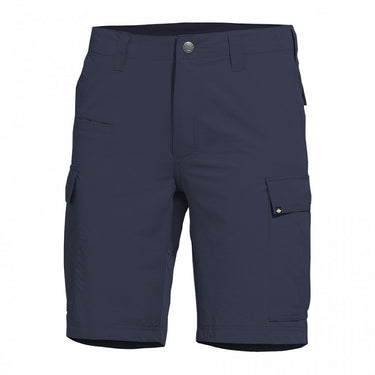 Navy blue BDU cargo shorts with button waist and large side cargo pockets