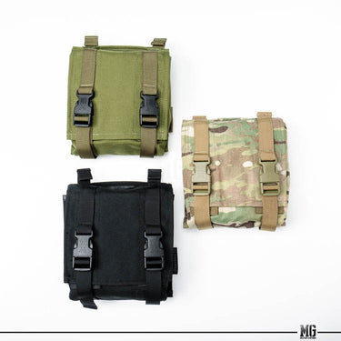 Olive, black, and Multicam modular pouches with MOLLE straps