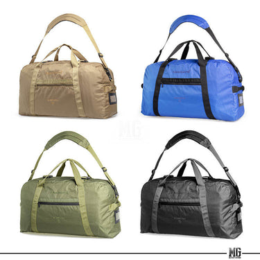 Karrimor SF 60L expedition carry bag shown in multiple colors, with top handles