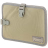 Khaki mini tablet insert with hook-and-loop straps and gray trim, front view