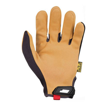 Abrasion-resistant work gloves, tan palm with black textured knuckle panel