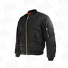 Black MA-1 flight jacket with full-zip front, ribbed collar and cuffs, and utility pocket