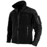 Black combat fleece jacket with hood, full-zip front, and zipped chest pockets