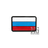 Rectangular velcro patch with black border and blue and red flag design