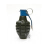 Grenade-shaped key chain holder with blue top and metal keyring