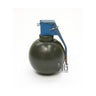 Olive green wooden grenade keychain holder with blue pouch and cord loop