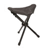 3-leg folding stool with dark fabric seat and black folding legs